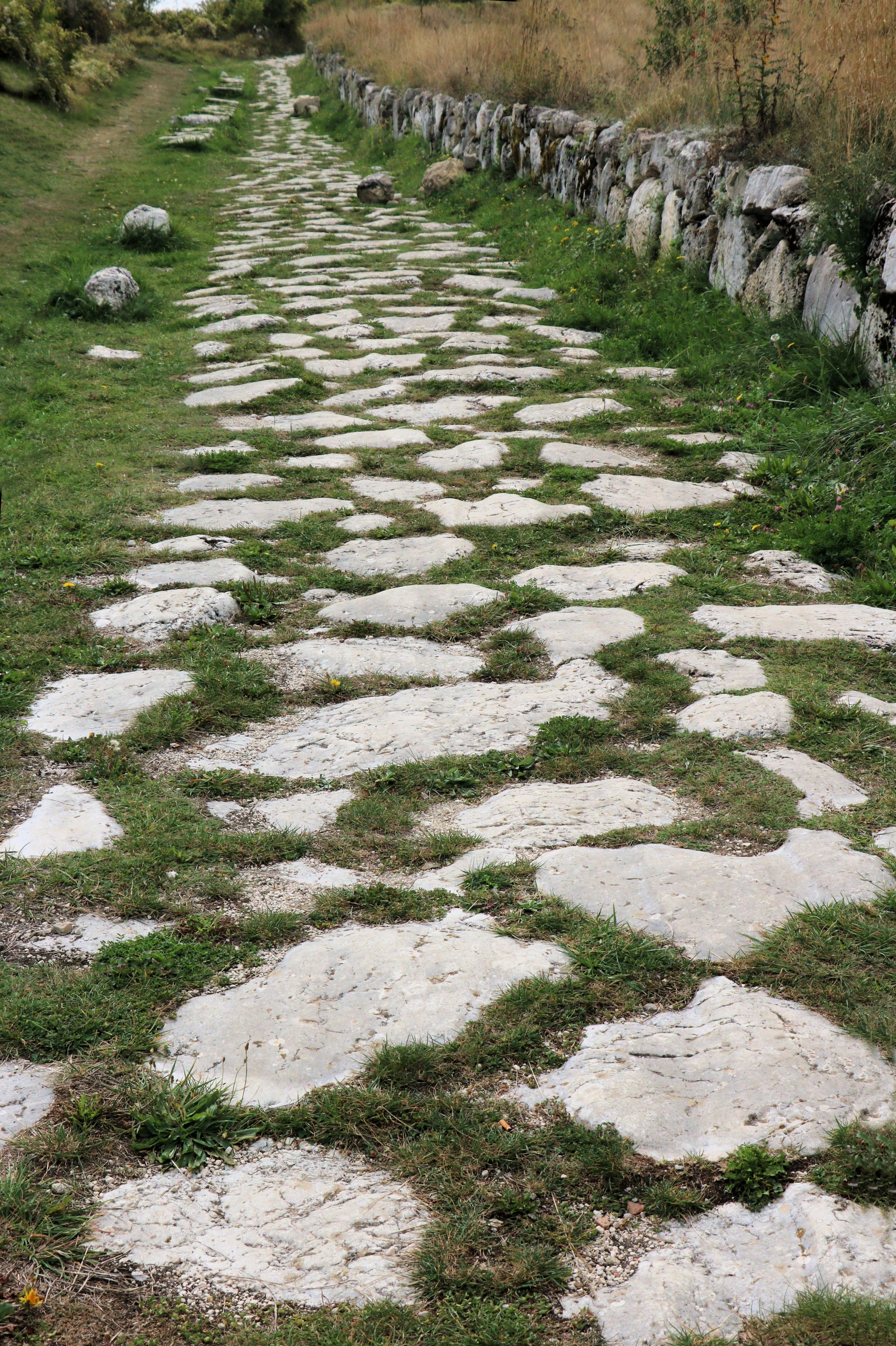 Esempio di antica strada romana lastricata, ad Alba Fucens (non la Via Emilia Scauri).