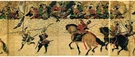 Samurai in battaglia contro l'invasione mongola del Giappone, in un rotolo illustrato giapponese del XIII secolo (Mōko Shūrai Ekotoba).